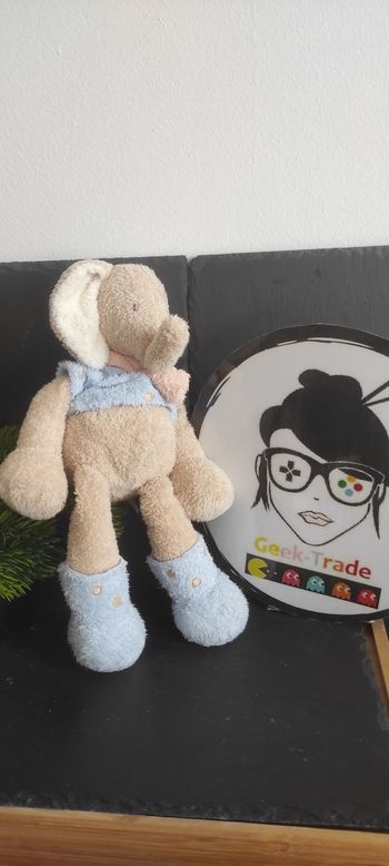 Doudou Elephant beige marron bleu Nicotoy botte pull écharpe Rond Peluche Ancien
