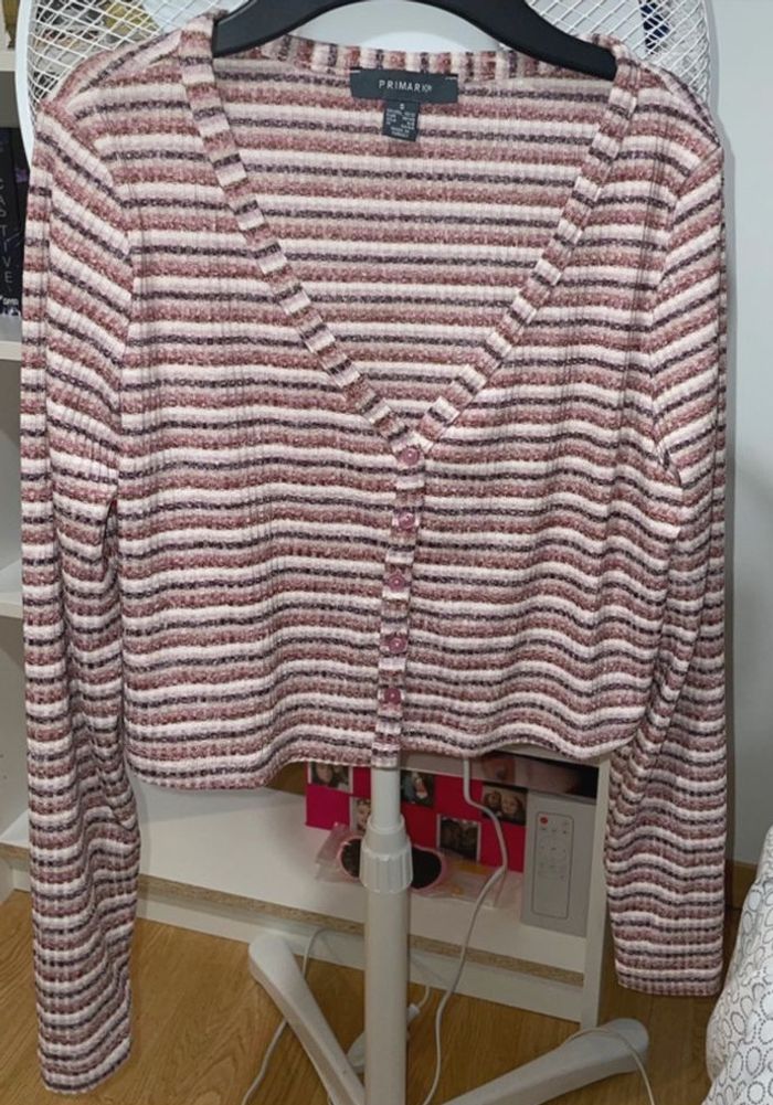 Gilet manches longues à lignes rose et mauve Primark - Taille S - Neuf sans étiquette