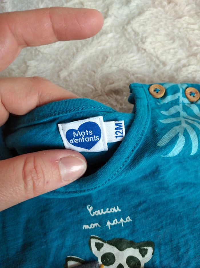 Tee shirt chemise manches courtes Garçon 12 mois Jungle Coucou Papa Lémurien Mots d'enfants - photo numéro 8