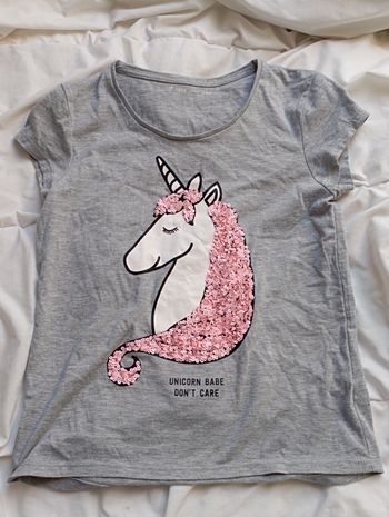Tee shirt manches courtes gris licorne 12 ans Gémo 3€ neuf