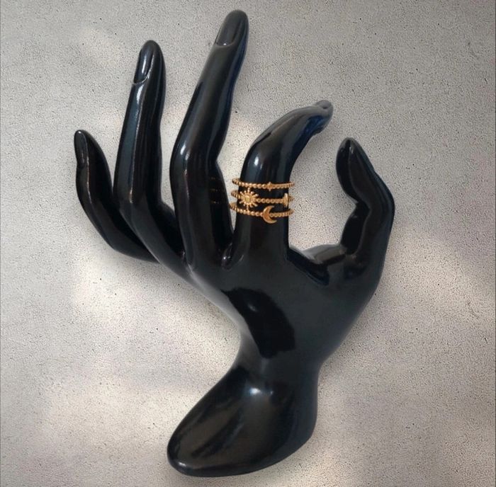 Bague ajustable trois rangs en acier inoxydable dorée neuve - photo numéro 3