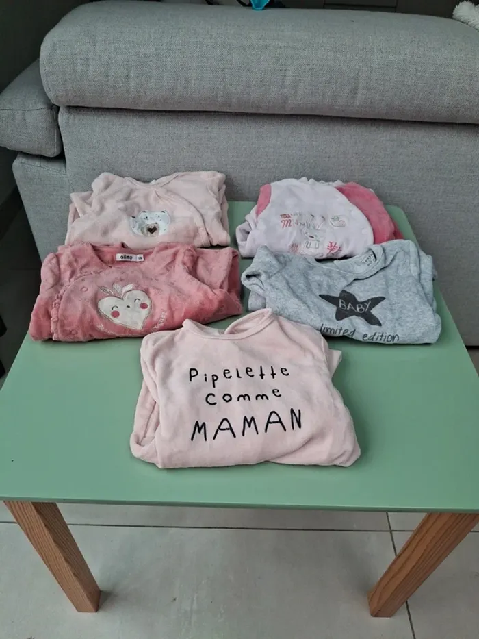 Lot de 5 pyjamas velours 12 mois fille - photo numéro 2