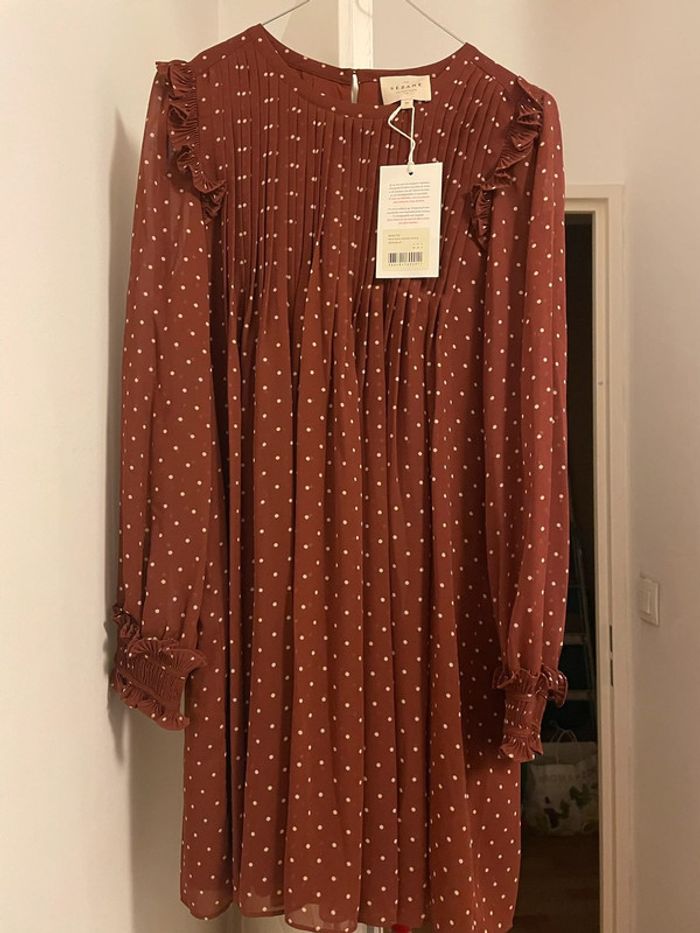 Robe Sézane Ève moka a pois T. 38 neuve