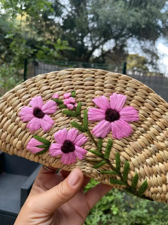 Petite pochette plate osier et broderie - photo numéro 8