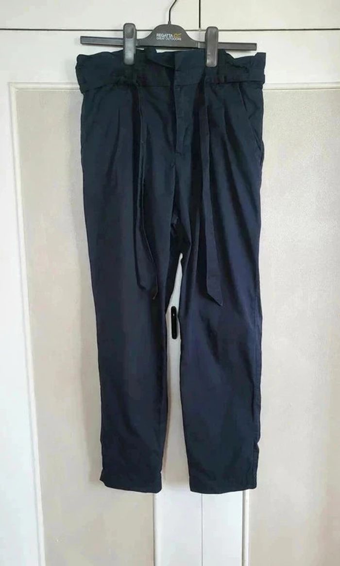 Pantalon bleu marine Taille M Zara Taille haute - photo numéro 6
