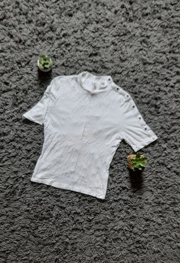 T-shirt top blanc à petit col
