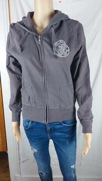 Gilet gris/violet - à capuche - avec inscription dans le dos / coolcat taille M