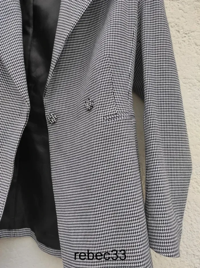 Veste blazer ajusté pied de poule h&m noir et blanc - photo numéro 2