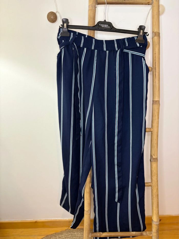 Pantalon à jambe large léger bleu marine - photo numéro 2