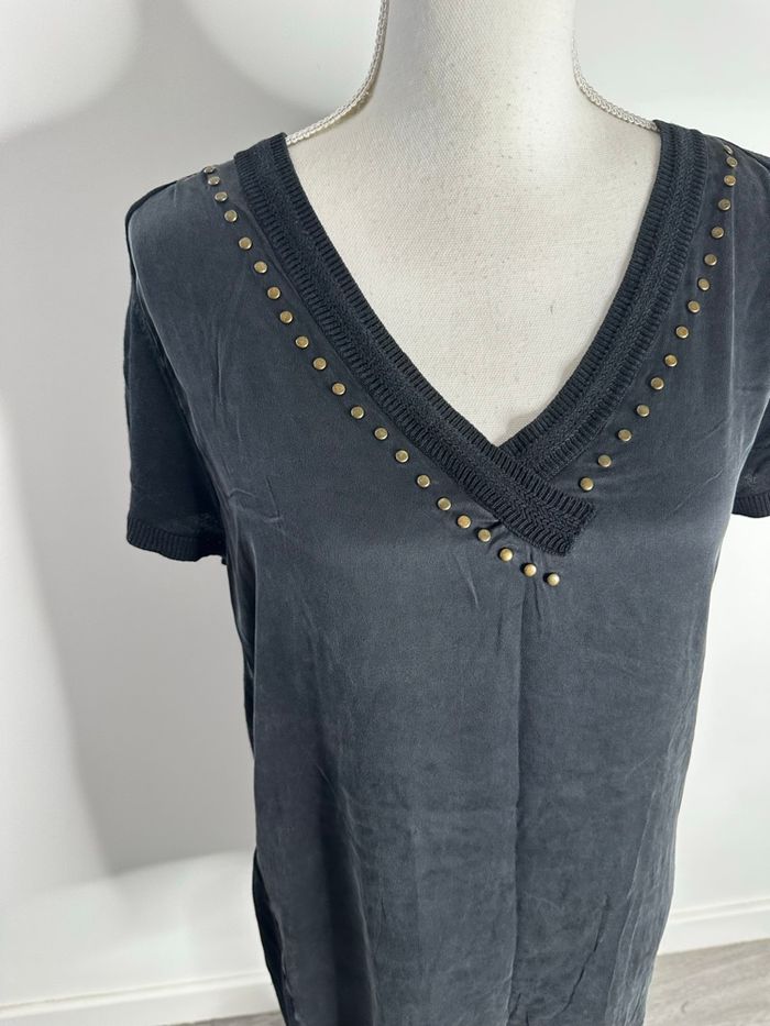 Robe tunique en soie gris foncé doré T2 38 M - photo numéro 8