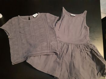 Ensemble pull court fin maille robe gris doré tao 2 ans bébé fille neuf