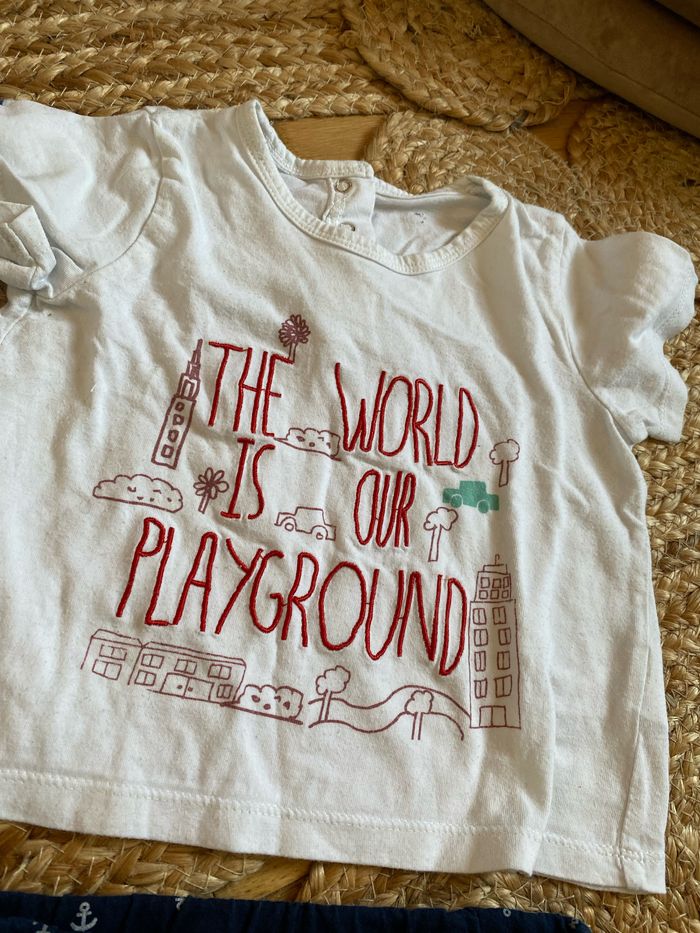 Lot été six mois barboteuse et T-shirt obaibi short H&M - photo numéro 4