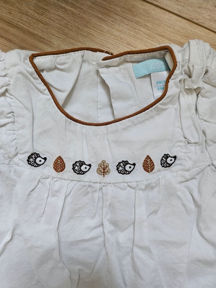 Blouse blanche herisson Obaibi 6 mois 🌸 - photo numéro 3