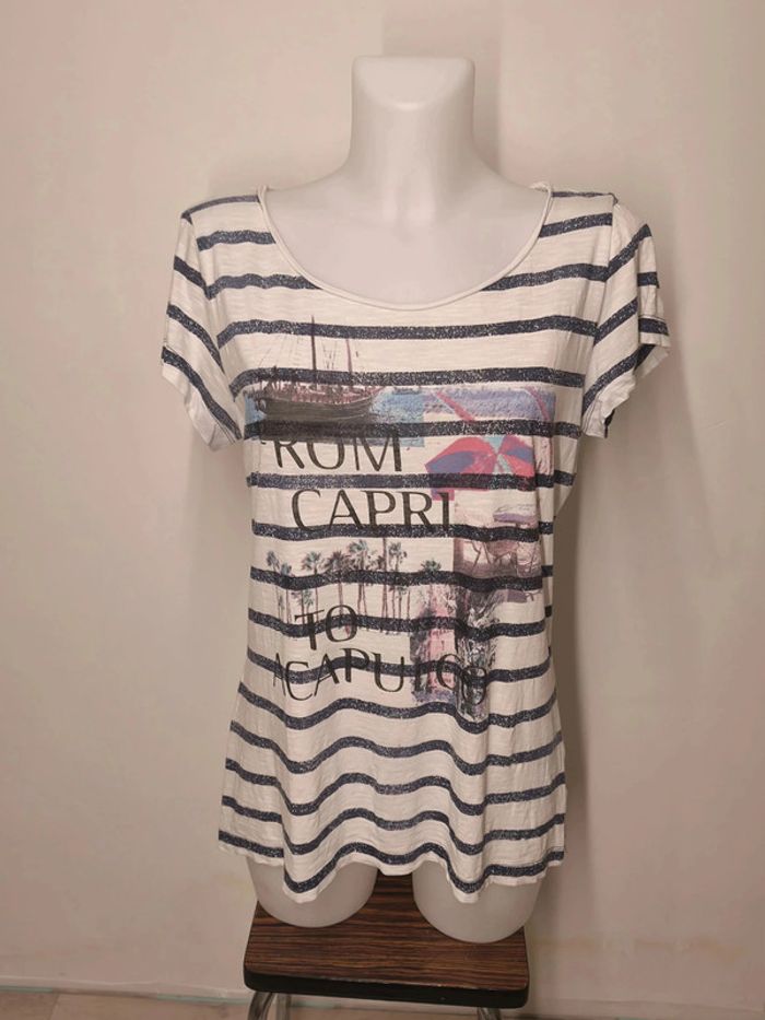 T-shirt S.Oliver Femme Taille 40 Blanc motifs