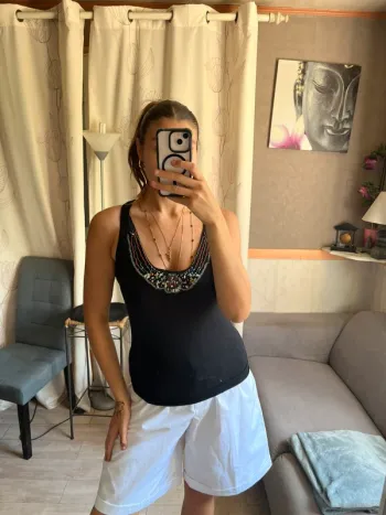 Débardeur dos nu coquillage Ibiza Summer sequins vintage bohème champêtre country