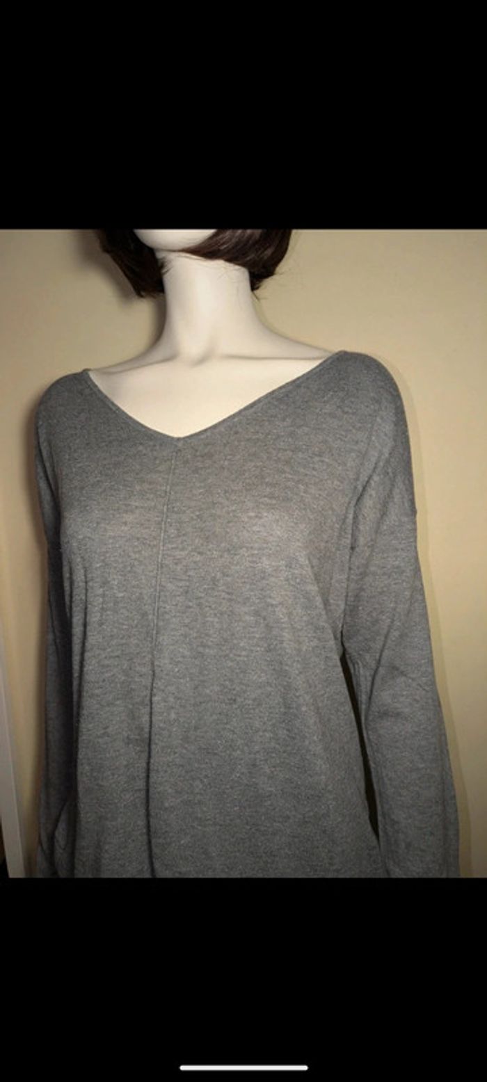 Pull col V fin gris - photo numéro 2