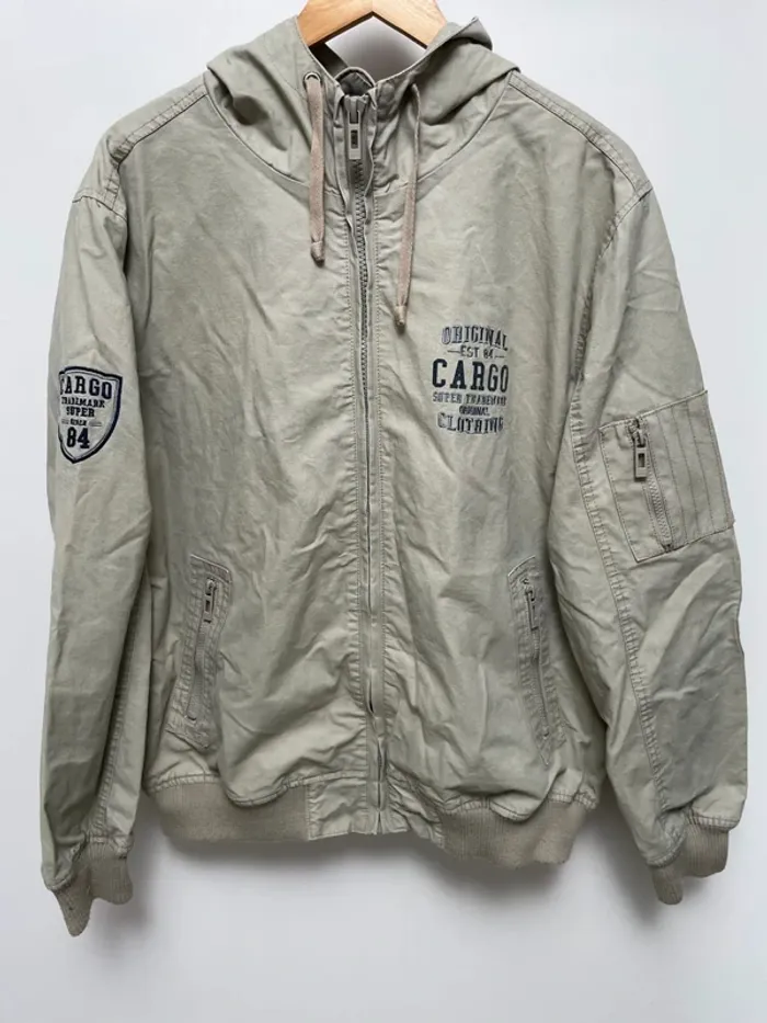 Cargo Vintage coat jacket hoodie beige camel Mens L - photo numéro 2