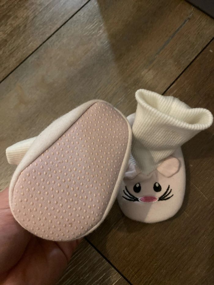 Chaussons chaussettes souris roses bébé 0-6mois - photo numéro 2