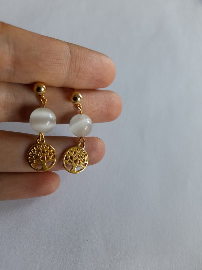 Boucles d'oreilles pierres de lune et arbre de vie - photo numéro 8