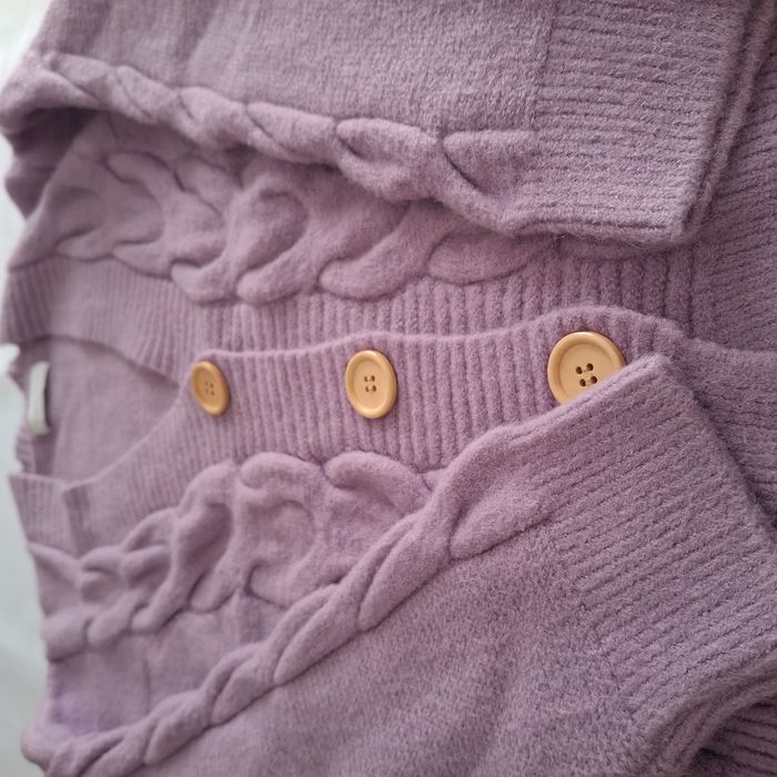 Cardigan/Pull oversize en maille torsadée lilas - Manches longues - Taille unique - Alba Fashion - photo numéro 7