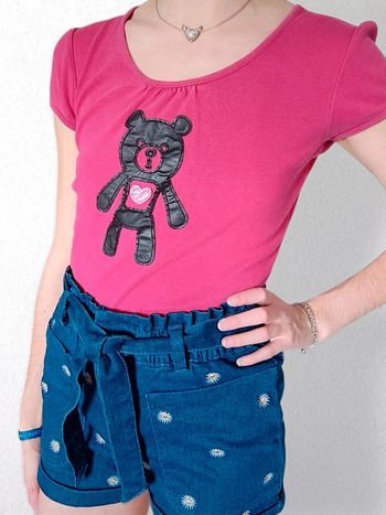 Tee-shirt fuchsia ours vinyle noir coeur girly / Cache-Cache - 36/S