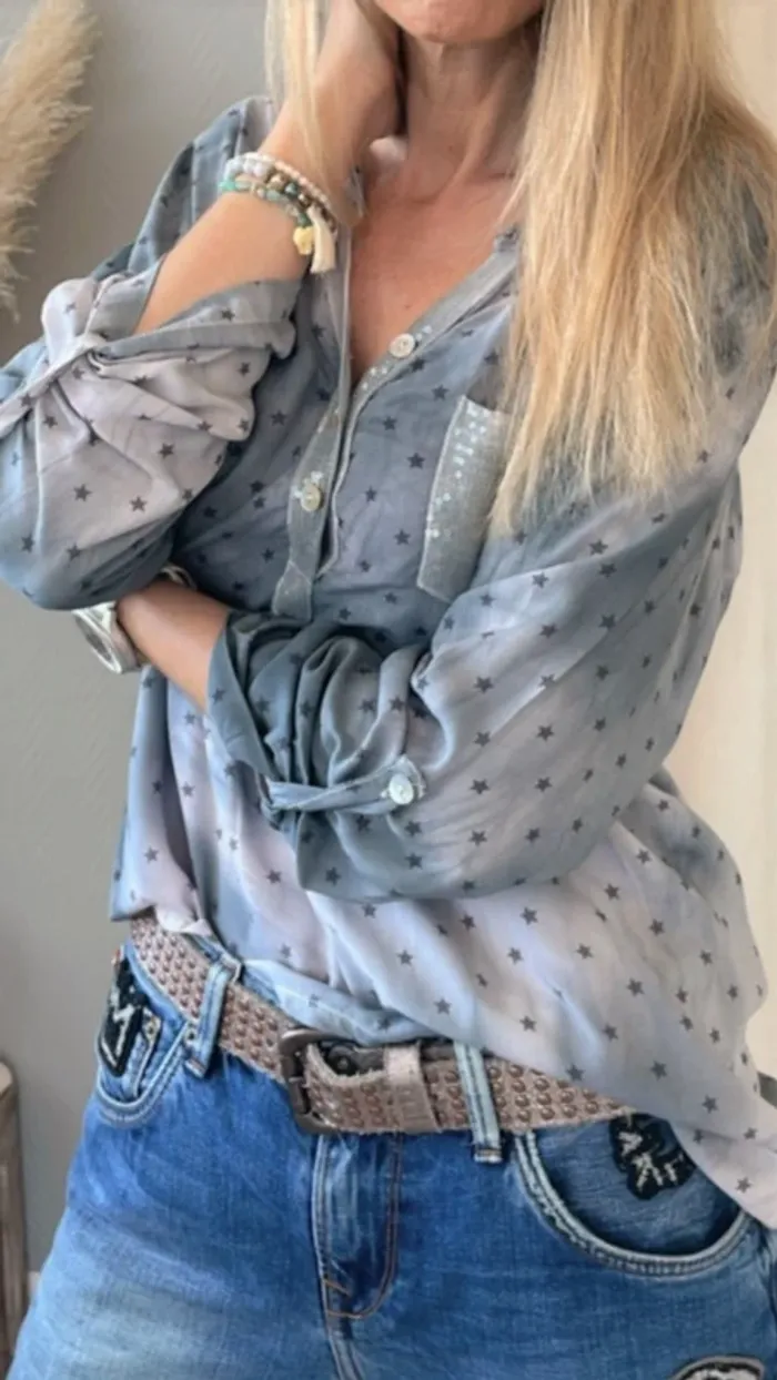 Superbe chemise fluide grise et sequins avec étoiles taille 38 - photo numéro 2
