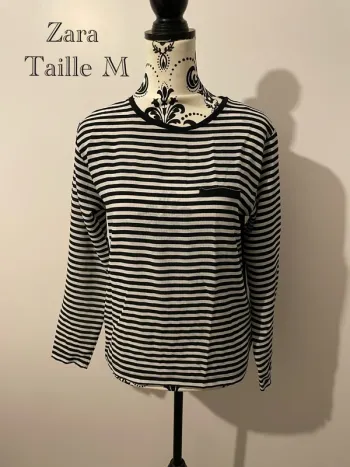 Blouse marinière Zara - Noir et blanc - Taille M