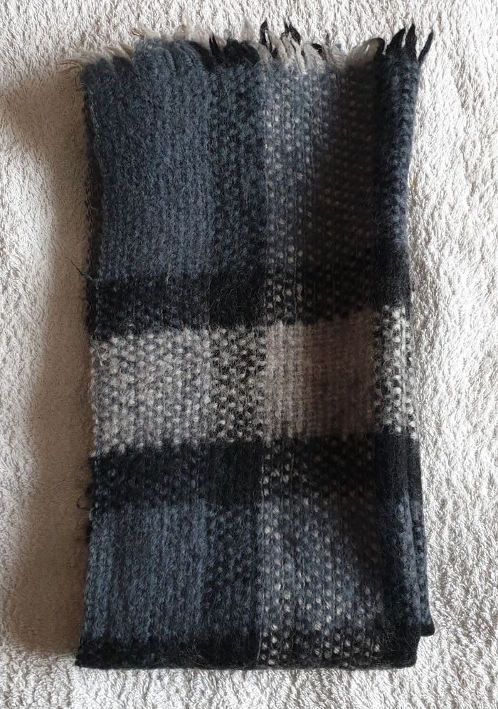 Écharpe homme  gris bleu quadrillée – Lainage - photo numéro 3