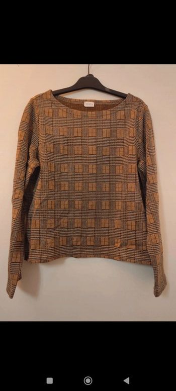 Pull quadrillé marron beige doré taille M Mona