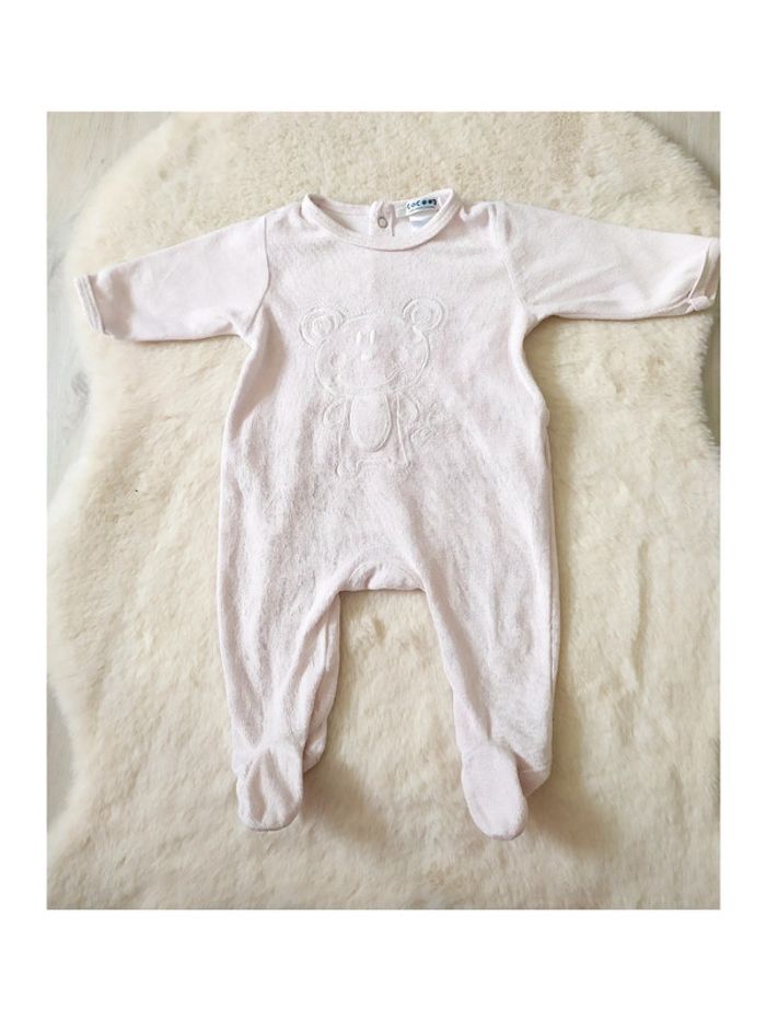 Pyjama bébé grenouillère rose pâle Cocoon La Redoute taille 3 mois en velours