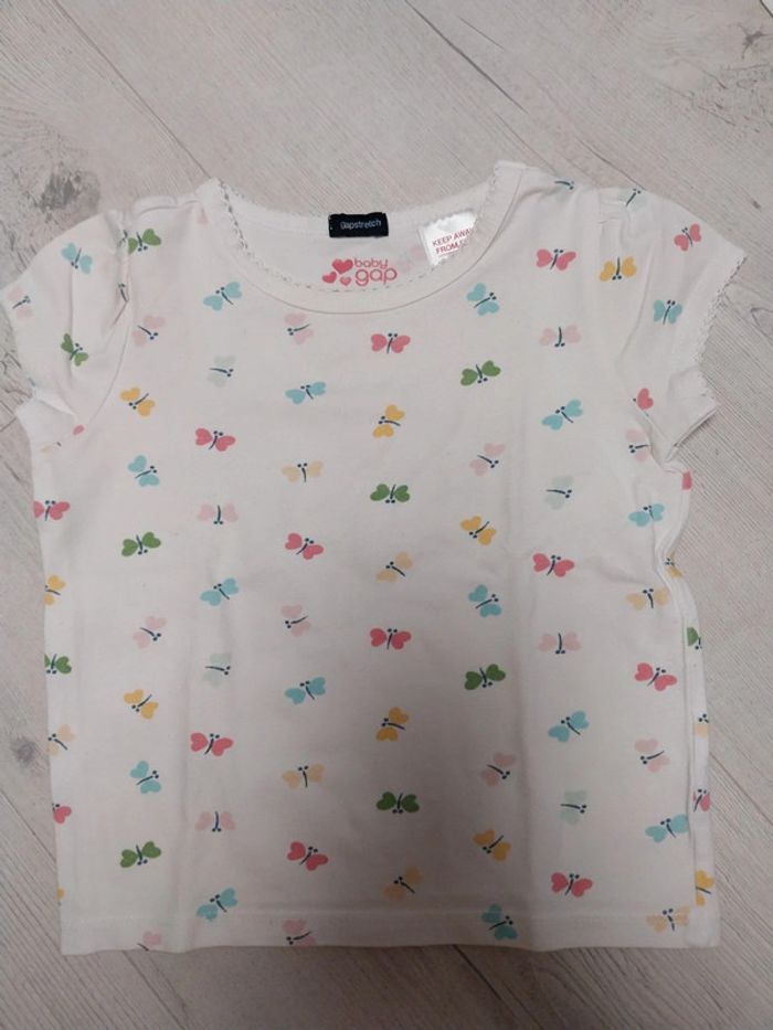 T-shirt fille Baby Gap 2 ans blanc papillons multicolores
