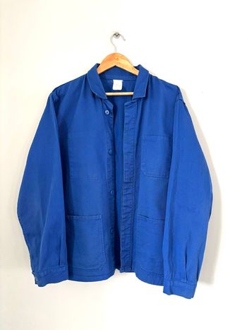 Très jolie veste de travail bleu française 100% coton workwear vintage ancien année 80 taille unique/M poche intérieur vareuse