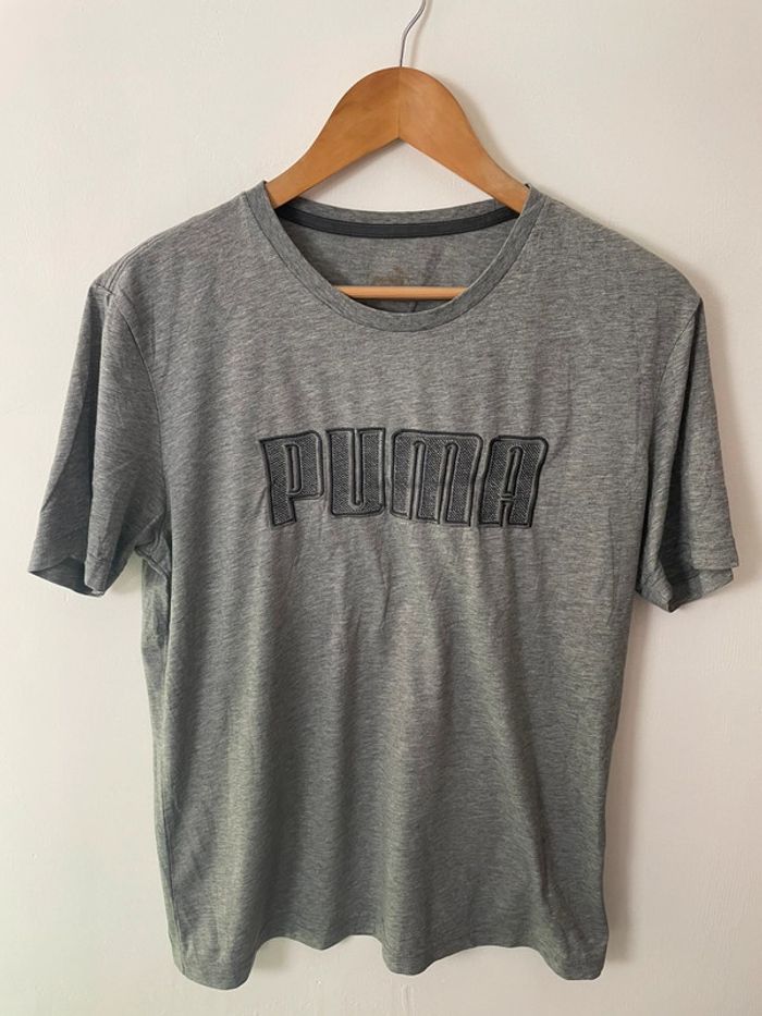 T-shirt Puma gris brodé – Homme – Taille M – Logo grand format