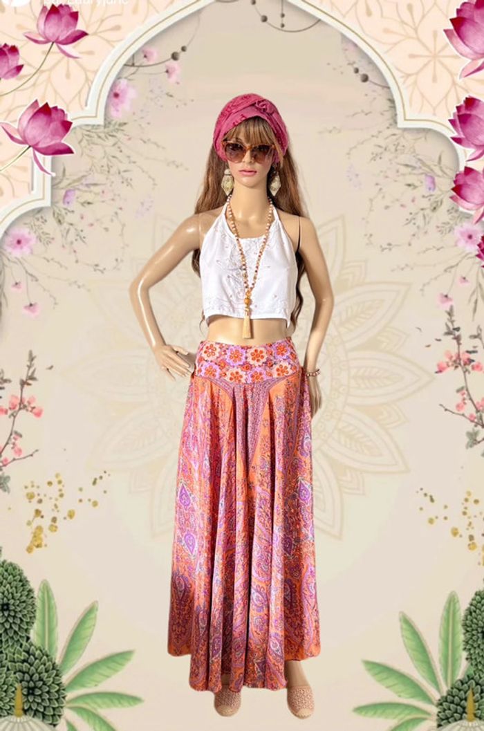 🪷Jupe-culotte indienne boho chic hippie Indian embroidered paisley skirt-culottes🪷 - photo numéro 2