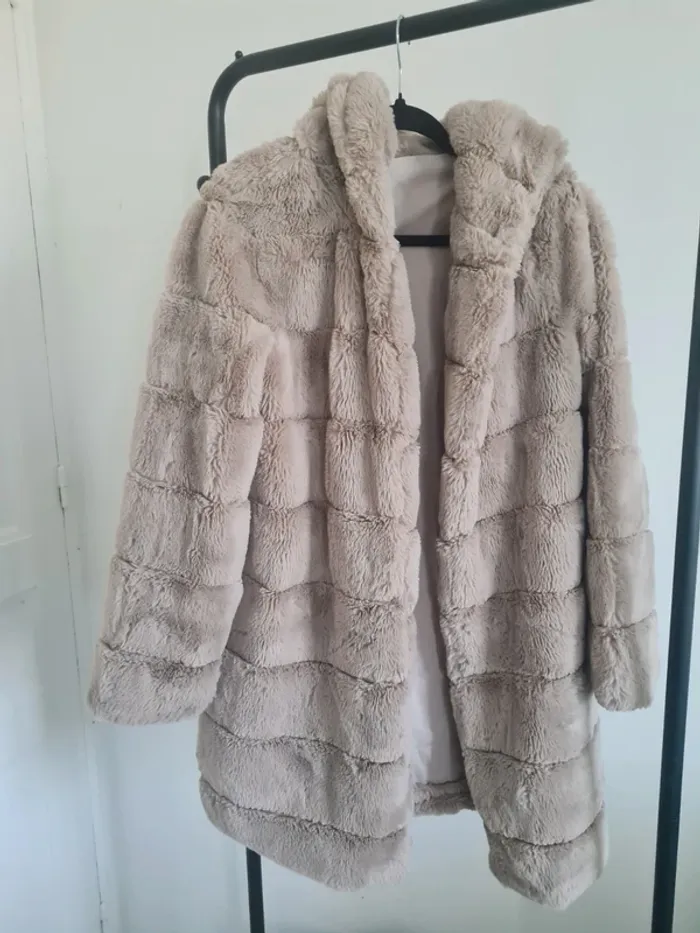 Manteau chaud duveteux fausse fourrure avec capuche