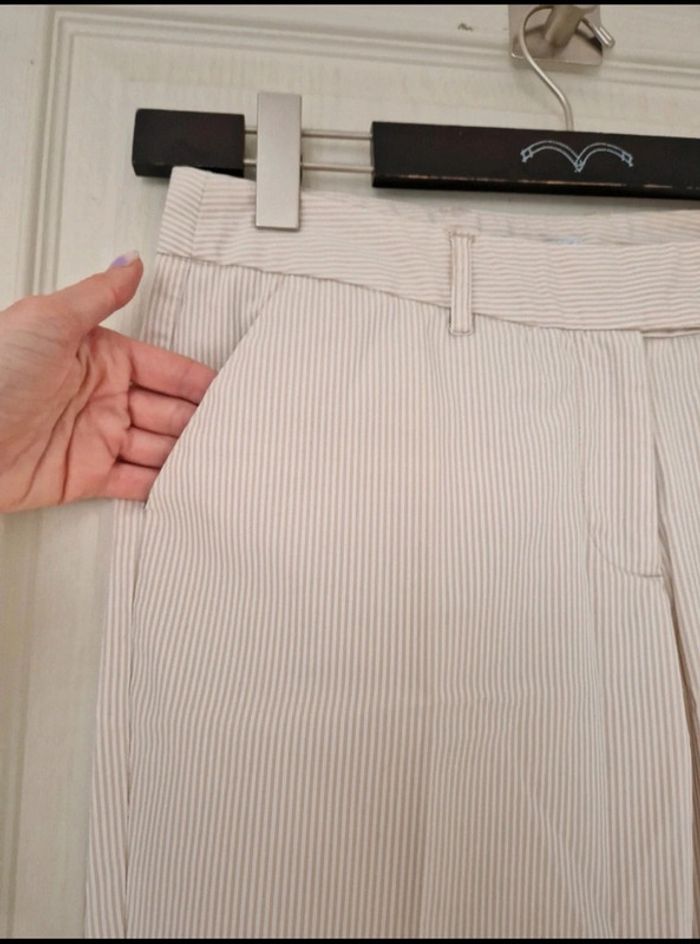 Pantalon à jambe large rayer blanc et beige femme mim taille M/38 - photo numéro 3