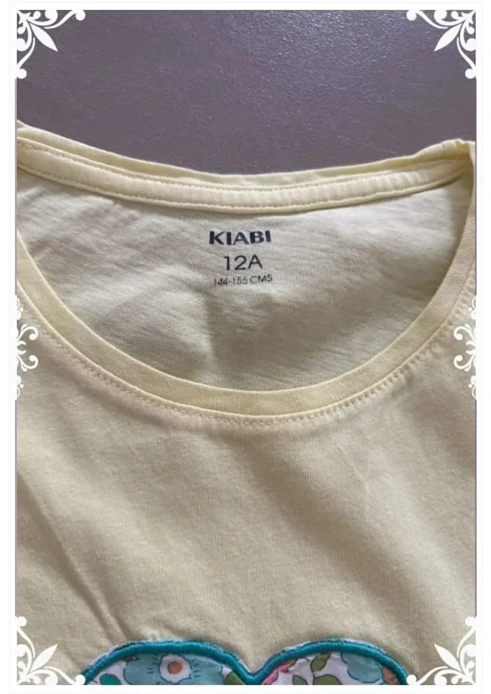 🌞 Pyjama fille 12 ans – Haut brodé jaune Kiabi & short liberty fait main 🌸 - photo numéro 5