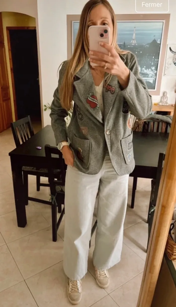 Veste blazer grise tendance , oversize.Taille unique - photo numéro 2