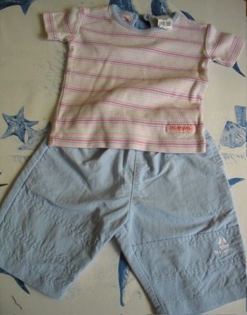 ENSEMBLE 2 PCS BÉBÉ FILLE : PANTACOURT + TEE SHIRT MC "DÉCATHLON" - 6 MOIS - n°10