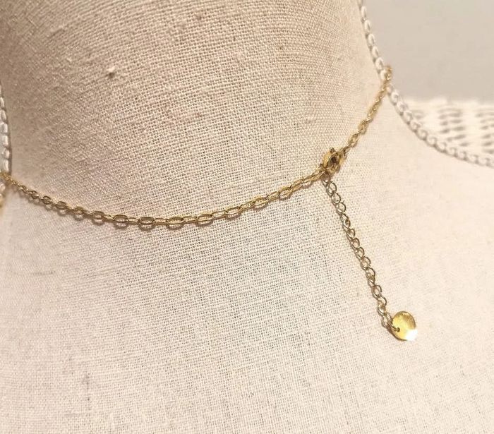 Collier chaîne réglable acier inoxydable or pierre amazonite et cadenas xl - photo numéro 3