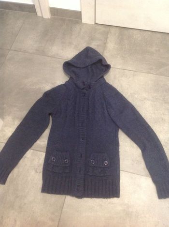 Veste bleu marine à capuche acrylique/alpaga T.1 Autre Ton