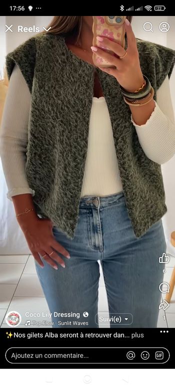 Gilet effet laine bouillie kaki taille unique 36  au 44