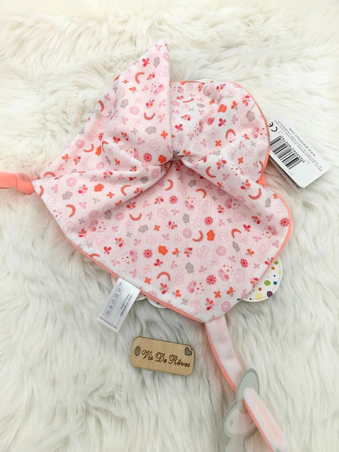 Doudou plat Lapin Corail rose orange Arc en ciel Gipsy - photo numéro 3