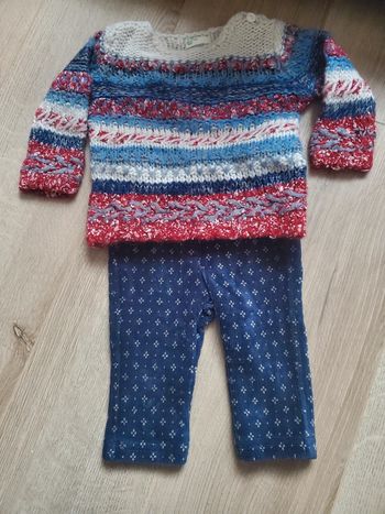 🌴 Ensemble benetton pantalon + pull chaud taille 3 mois