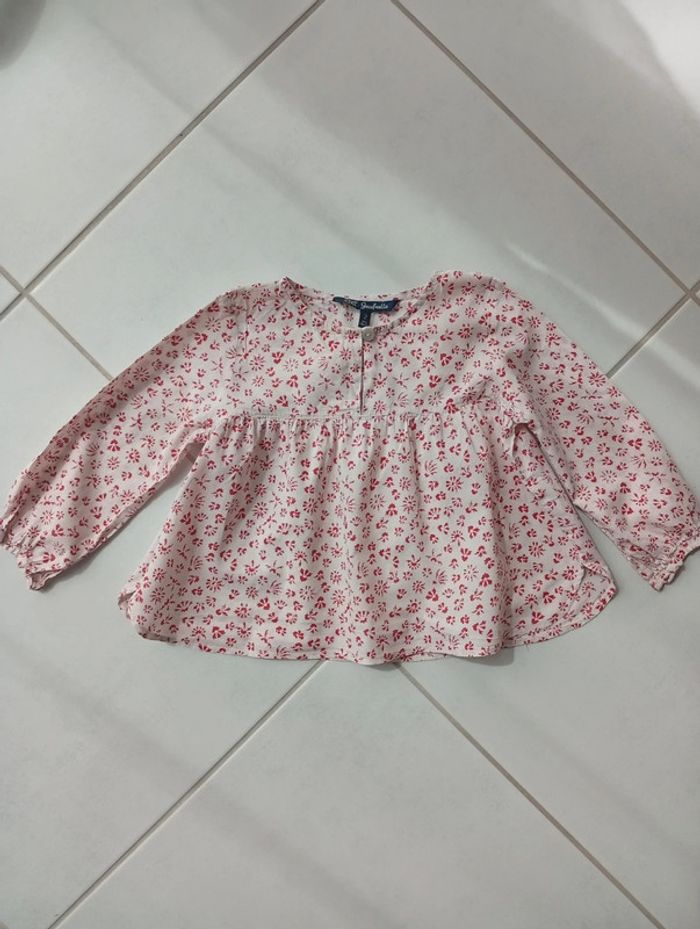 Blouse blanche fleur rose Lili Gaufrette taille 2 ans