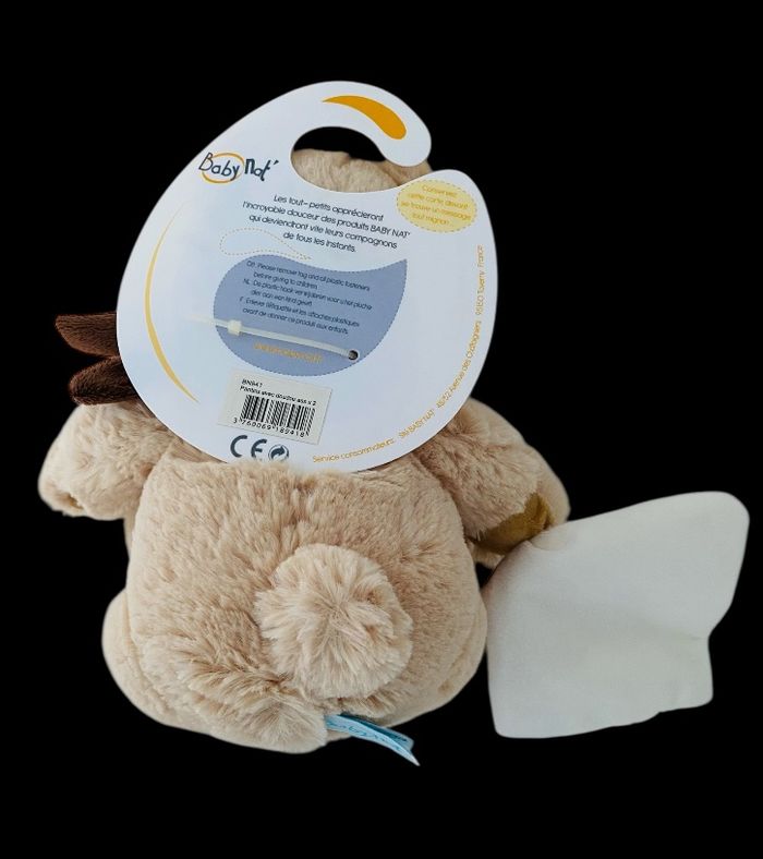❤️ Doudou Peluche Mouchoir Ours Assis Babynat Baby Nat Beige Marron - photo numéro 2