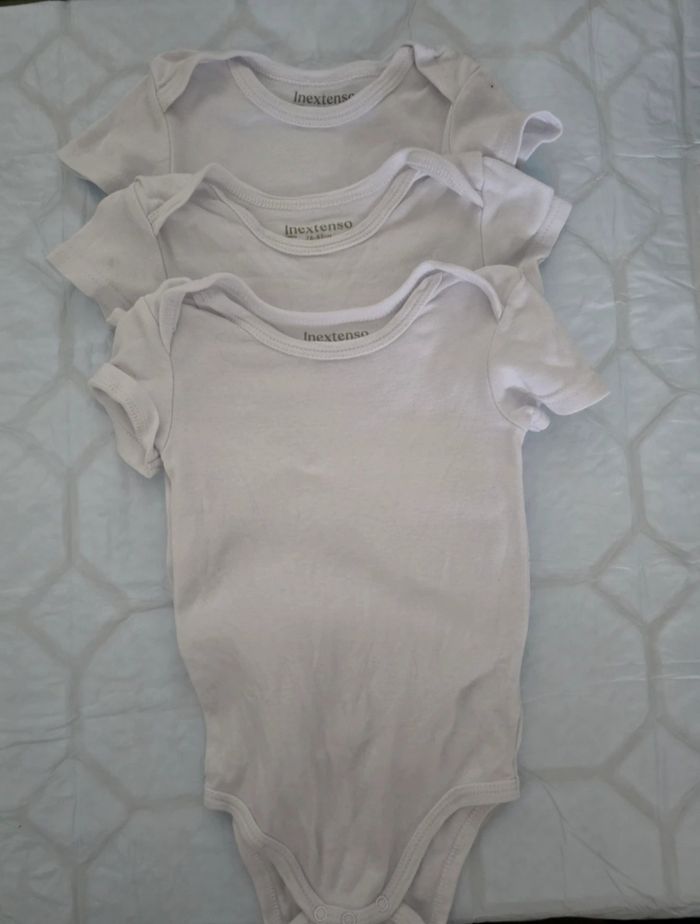 Lot 3 Bodys Bébé Blancs In Extenso Manches Courtes - 12 Mois