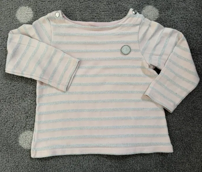 Petit Bateau - Marinière Rose & Grise Taille 4 ans/105 cm