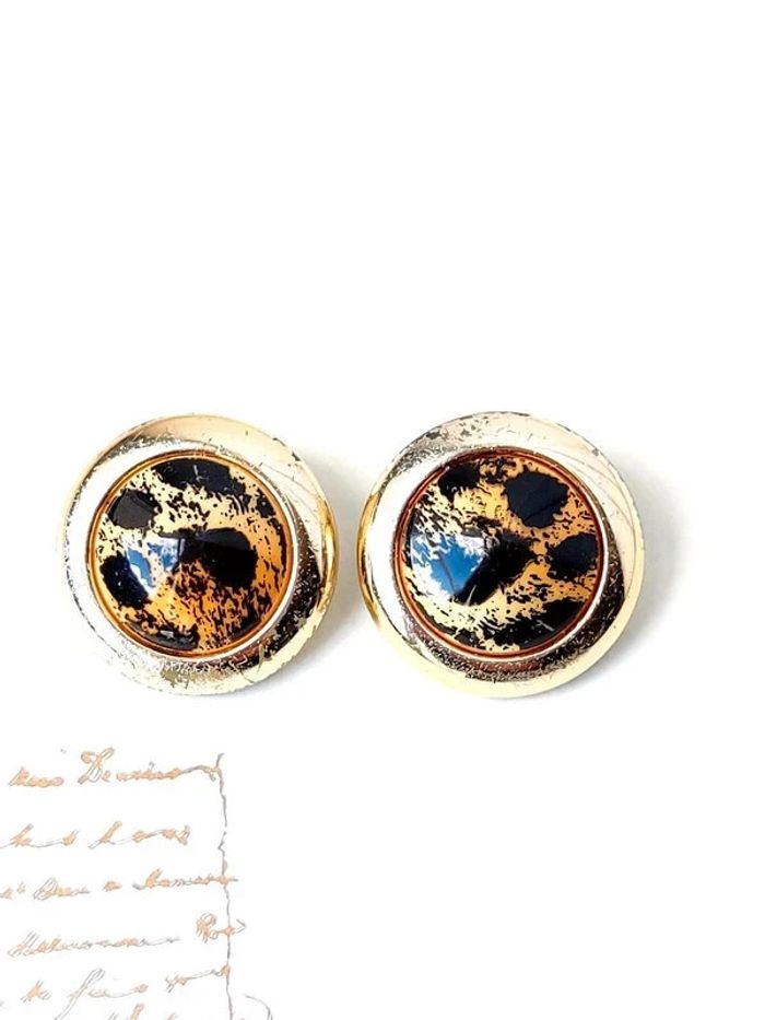paire de boucles d'oreilles vintage made in germany, à clip, imprimée léopard - photo numéro 2
