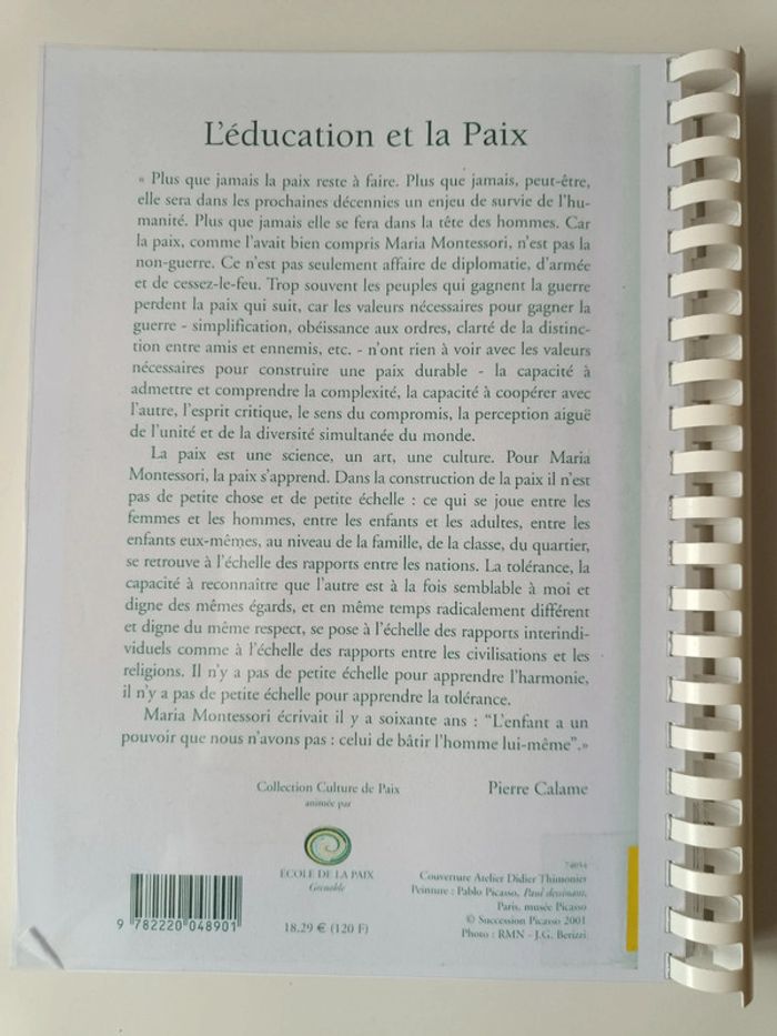 Livre L'éducation et la paix Maria Montessori éducation pédagogie - photo numéro 2